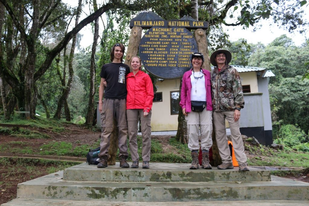 Tourists climbing Mount Kilimanjaro at Machame gate